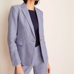 Ann Taylor Linen Blend Blue Blazer One Button Size 4 New with tags